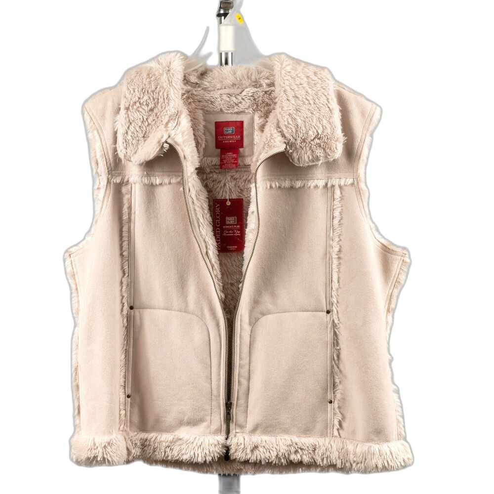 Vintage Faded Glory Faux Shearling nude suede Vest size 3X